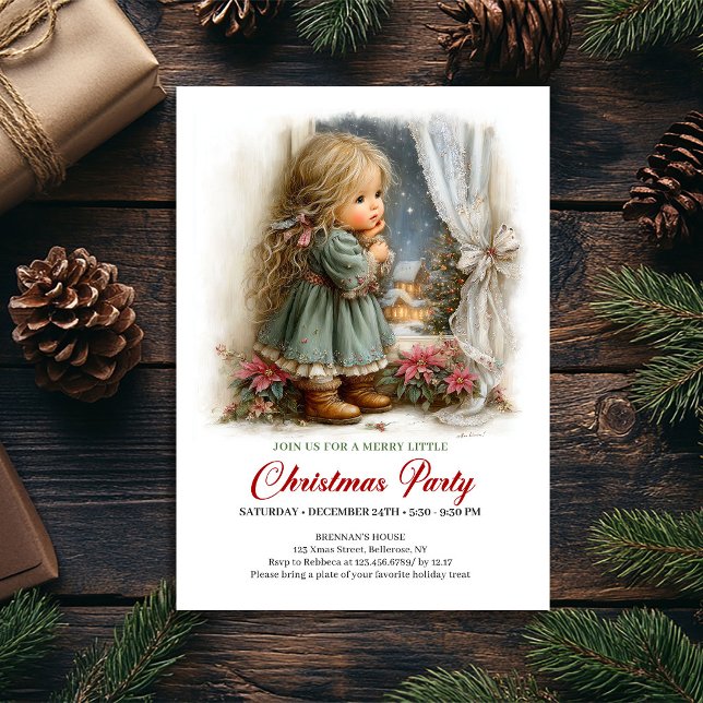 Magisk vinterscen flicka festlig julinbjudan inbjudningar (Magical Winter Scene Girl Festive Holiday Invite)