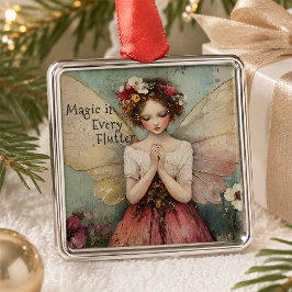 Magisk Whimsical Fe- & Blomsterträdgård med Citat Julgransprydnad Metall