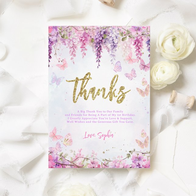 Magisk Wisteria Guld Fjäril Barnkalas Tack Kort (Skapare uppladdad)