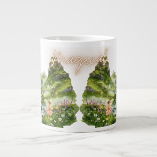 Magiska Änglar & Gröna Kullar Vattenfärg Fantasi Jumbo Mugg