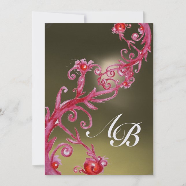 MAGISKA BÄR 4,MONOGRAM ispink röd Inbjudningar (Framsida)