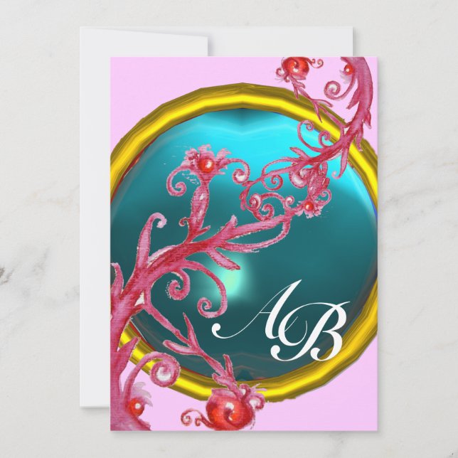 MAGISKA BÄR 4, MONOGRAM röd agat Inbjudningar (Framsida)