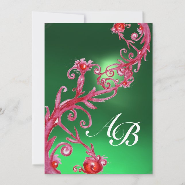 MAGISKA BÄR 4, MONOGRAM röd jade Inbjudningar (Framsida)