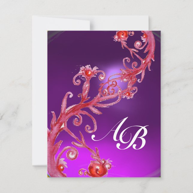 MAGISKA BÄR 4, MONOGRAM röd, lila ametist Inbjudningar (Framsida)
