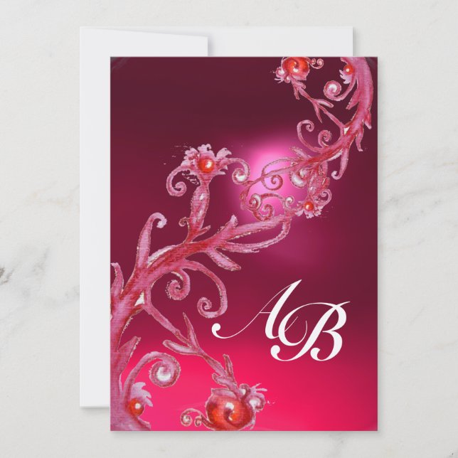 MAGISKA BÄR 4, MONOGRAM röd rubin champagne Inbjudningar (Framsida)