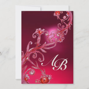 MAGISKA BÄR 4, MONOGRAM röd rubin champagne Inbjudningar