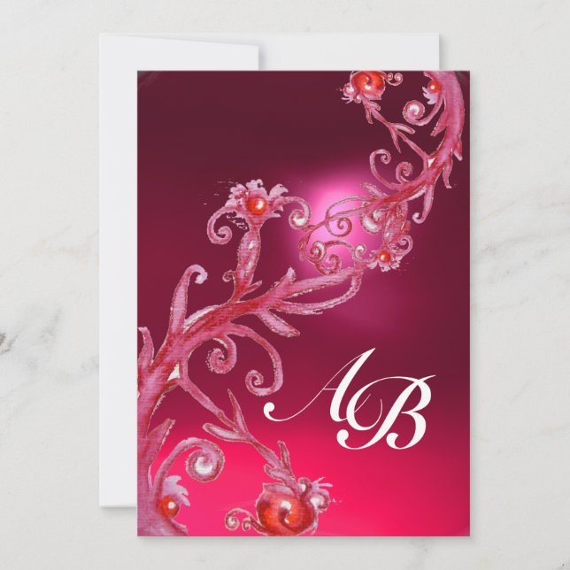 MAGISKA BÄR 4,MONOGRAM röd rubin Inbjudningar (Framsida)