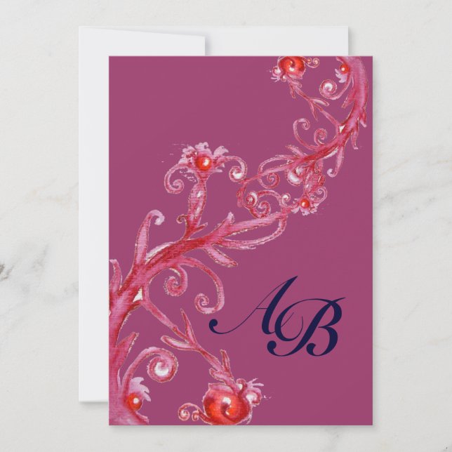 MAGISKA BÄR,MONOGRAM lila röd Inbjudningar (Framsida)