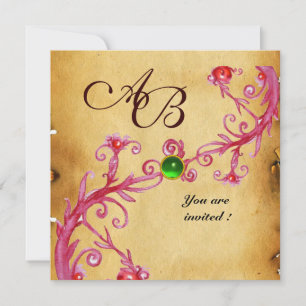 MAGISKA BÄR MONOGRAM Parchment Grön Smaragd Inbjudningar