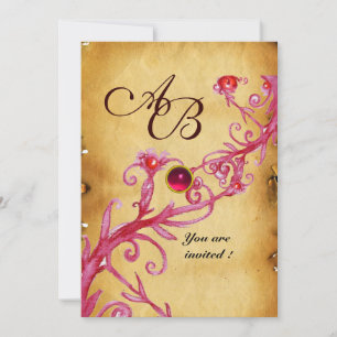 MAGISKA BÄR MONOGRAM Pergament Röd Ruby Inbjudningar