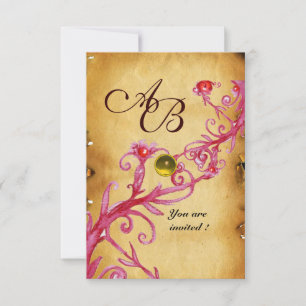 MAGISKA BÄR MONOGRAM Pergamentgult rsvp Inbjudningar