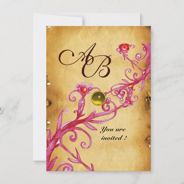 MAGISKA BÄR  MONOGRAM  Pergamentgult rsvp Inbjudningar (Framsida)