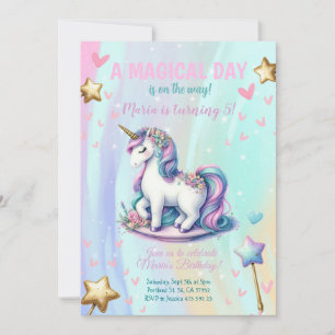 Magiska dagen Unicorn Barns födelsedag Party Inbjudningar