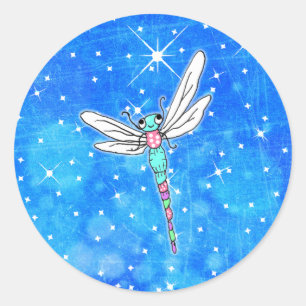 Magiska Dragonfly Natt Sparkles Runt Klistermärke