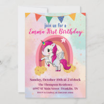 Magiska Enhörningar Rosa Vattenfärg 1-års Födelsed