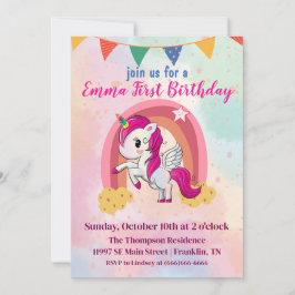 Magiska Enhörningar Rosa Vattenfärg 1-årsdag Tack Kort