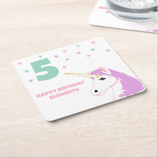Magiska Enhörningsflickors Födelsedag Underlägg Papper Kvadrat