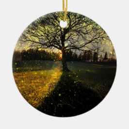 Magiska fireflies drömmande landskap julgransprydnad keramik