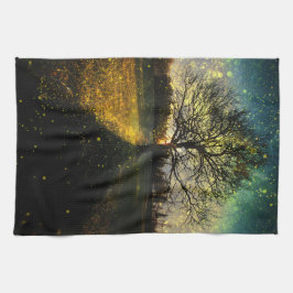 Magiska fireflies drömmande landskap kökshandduk