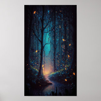 Magiska fireflies i skogen poster