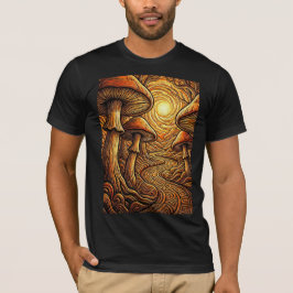 Magiska Gyllene Svampar Surreal Skogsväg Graf T Shirt