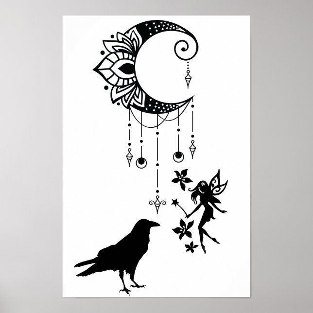 Magiska halvmånen Måne, Fairy och Kråka Fantasy Poster (Framsidan)