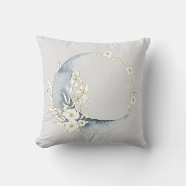 Magiska halvmånen Måne Måne och Blommönster Kudde (Framsida)