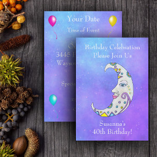 Magiska halvmånsmarkeringar Måne Ansikte Färg Himl Inbjudningar