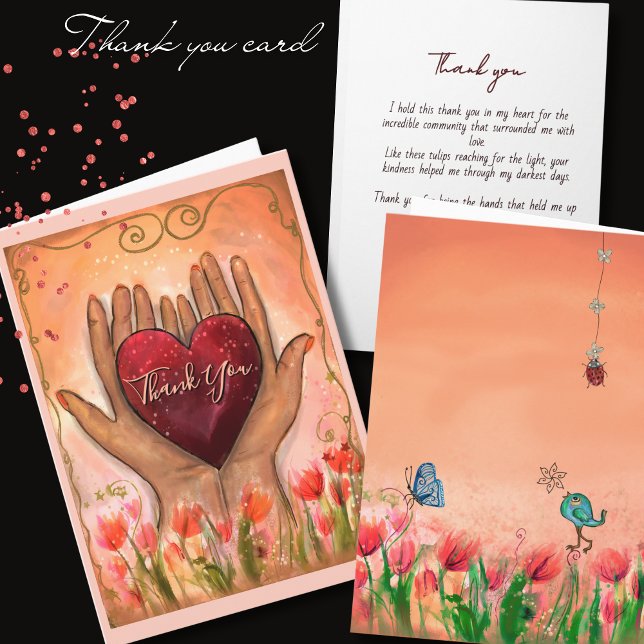 Magiska händer som håller hjärtat tackkort kort (Magical Hands holding Heart thank you card)