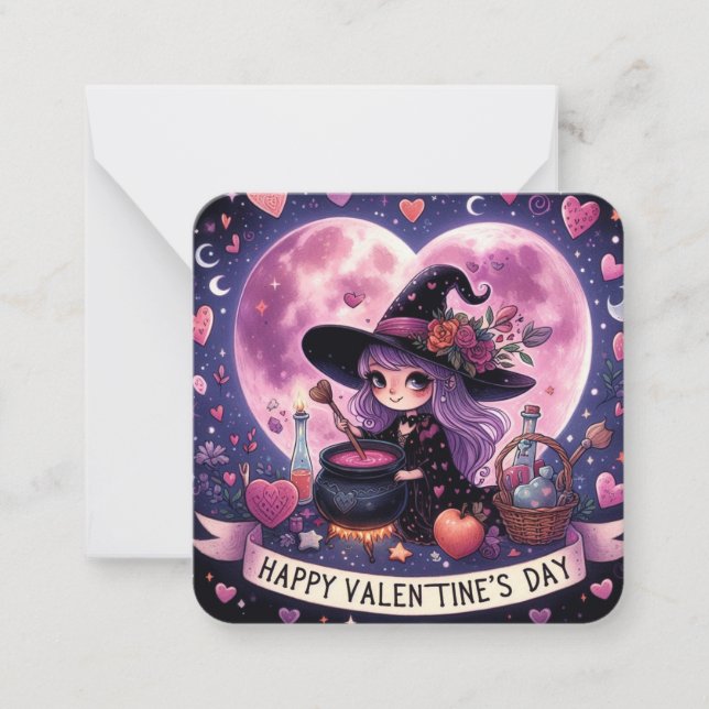 Magiska hörn Witch Valentines day-anteckningskort Anteckningskort (Framsida)