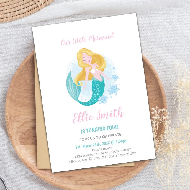 Magiska inbjudningar till havspartiet för flickor (Mermaid Girl Birthday Invitations)