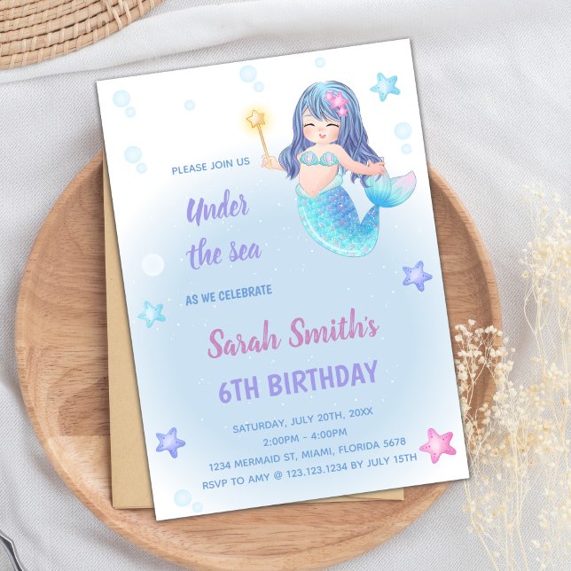 Magiska inbjudningar till havspartiet för flickor (Mermaid Birthday Invitations)