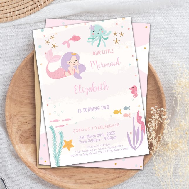 Magiska inbjudningar till havspartiet för flickor (Our Little Mermaid Birthday Invitations)