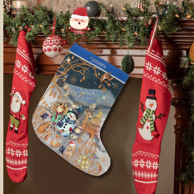 Magiska julen Snögubbe och vänner Stor Julstrumpa (Magic Christmas Snowman & Friends Large Christmas Stocking)
