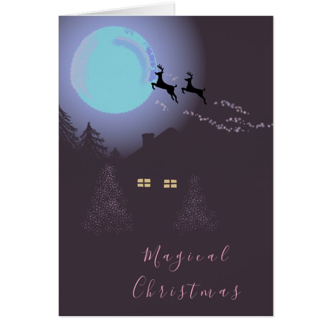 Magiska julnatt julkort med hjortar hälsningskort (Framsidan)