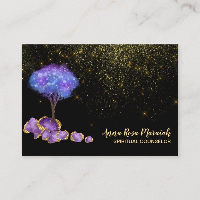*~* Magiska juveler från Träd Guld Glitter Visitkort (Framsida)