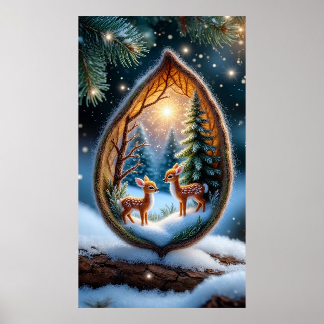 🦌 Magiska kalvar i snö Tåre-dropps scen ❄️🌟🌲✨ Poster (Framsidan)