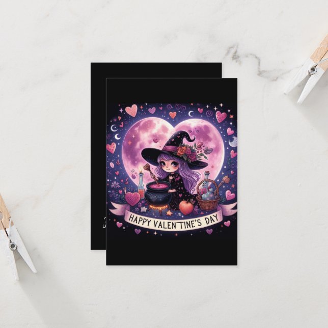 Magiska kort för Witchy Heart Kärlek Valentines da (Fram/Back In Situ)