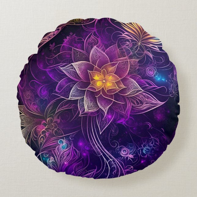 Magiska lilor som ger blommor rund kudde (Framsidan)