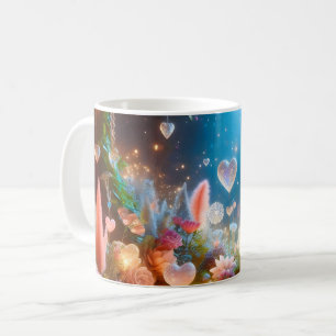 Magiska lysande blommor Hjärtträdgård Kaffemugg