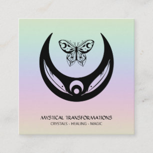 *~* Magiska Måne-blommor Moth Boho Universe Rainb Fyrkantigt Visitkort