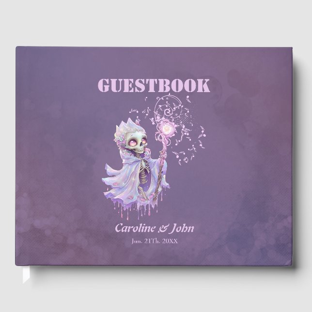 Magiska meloder av sött lila skelett. gästböcker (Framsida)