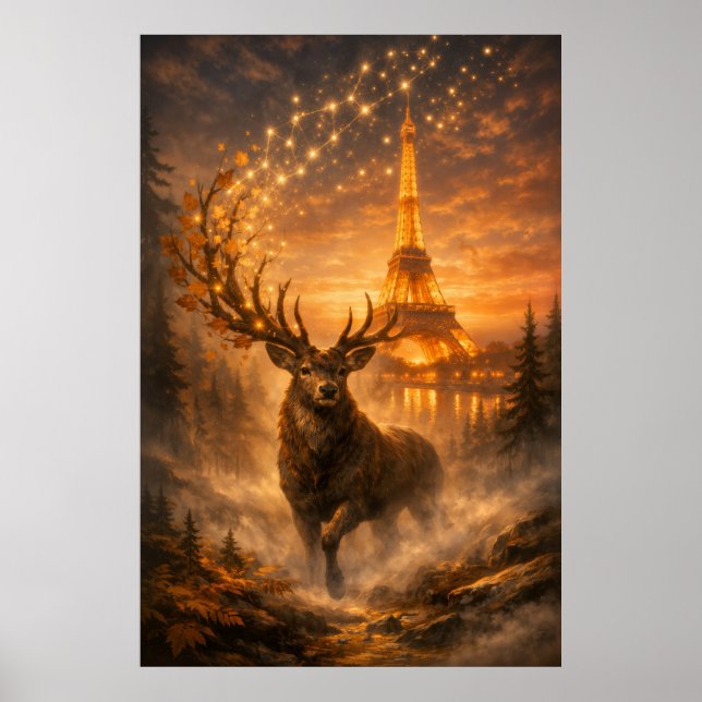 Magiska Paris hjort Eiffeltornet Höst Poster (Framsidan)
