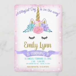 Magiska pastellblommor från Unicorn Ansikte Guld G Inbjudningar