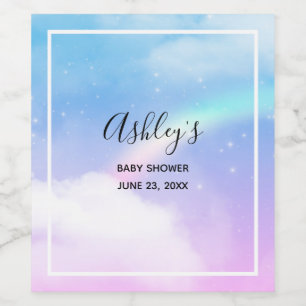 Magiska pastellmoln och regnbåge vinflaska etikett