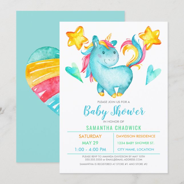 Magiska pojkar Enhörning Baby Shower Inbjudningar (Fram/baksida)