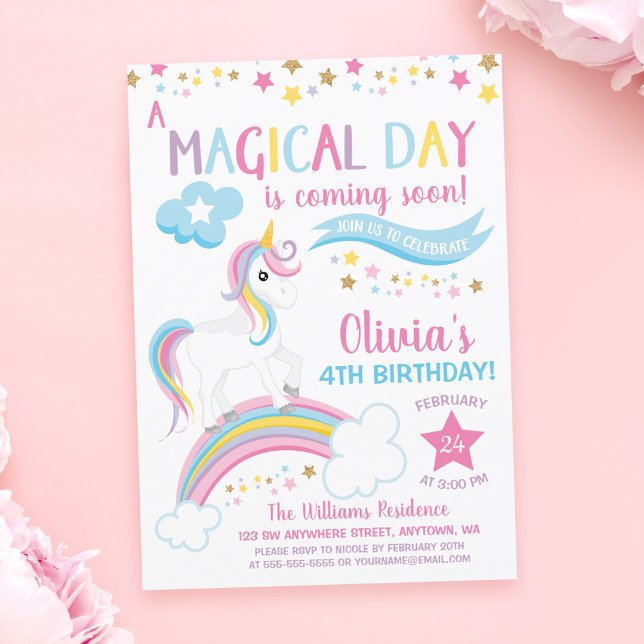 Magiska Rainbow Unicorn Birthday-inbjudningar Inbjudningar (Skapare uppladdad)