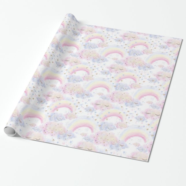 Magiska regnbågar och moln Glitter Presentpapper (Utrullad)