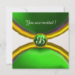 MAGISKA RINGAR, MONOGRAM ädelsten grön champagne Inbjudningar