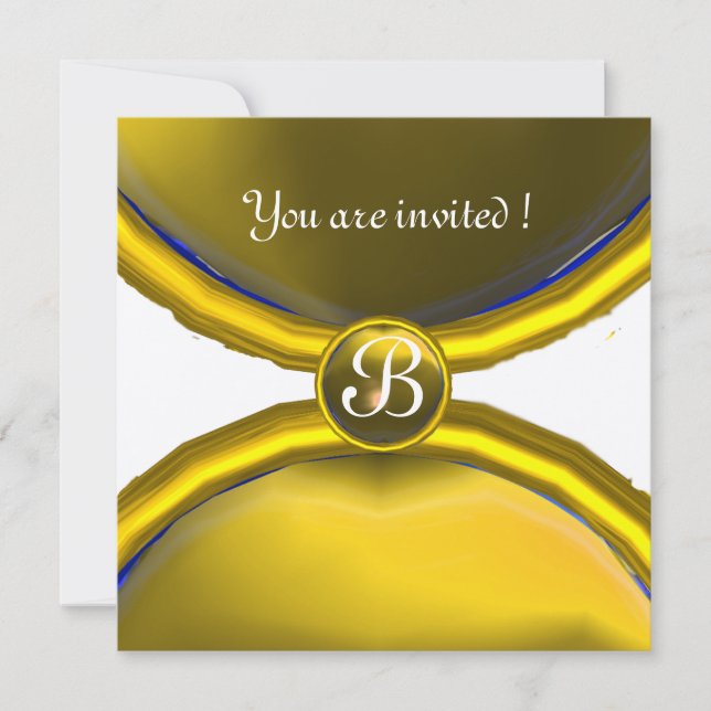 MAGISKA RINGAR, MONOGRAM ädelsten guldfärgad Inbjudningar (Framsida)